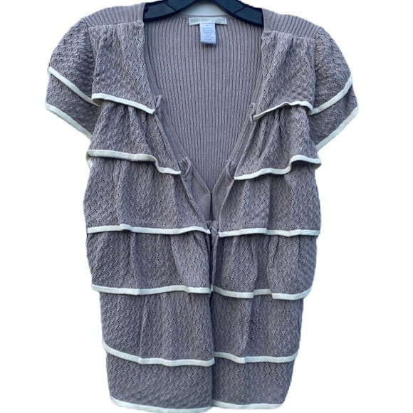 Design History sweater ruffle front cardigan taupe cream Medium - Picture 5 of 13